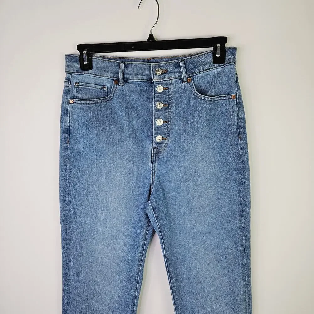 Express Women’s Slim Super High Rise Crop Jeans Size 10S Button Fly Medium Wash